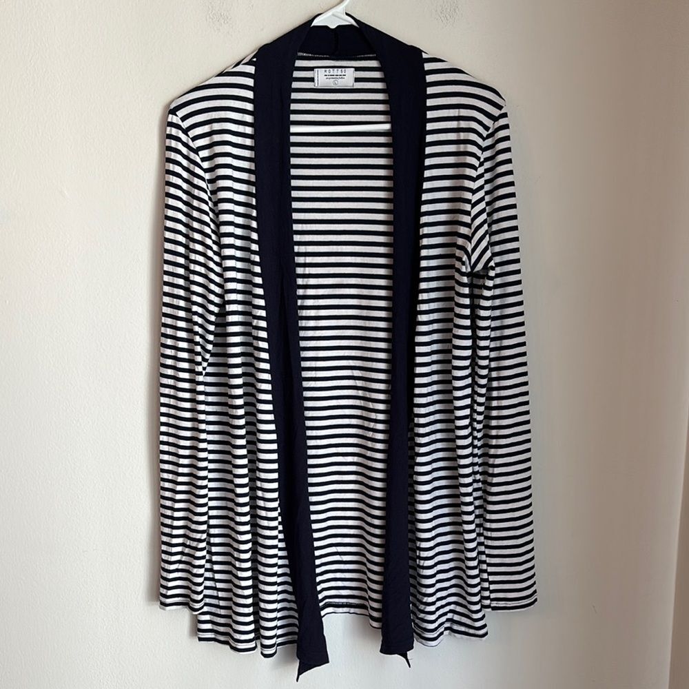 Mott50 women’s UPF 50 Striped navy and White long sleeve cardigan large GUC!